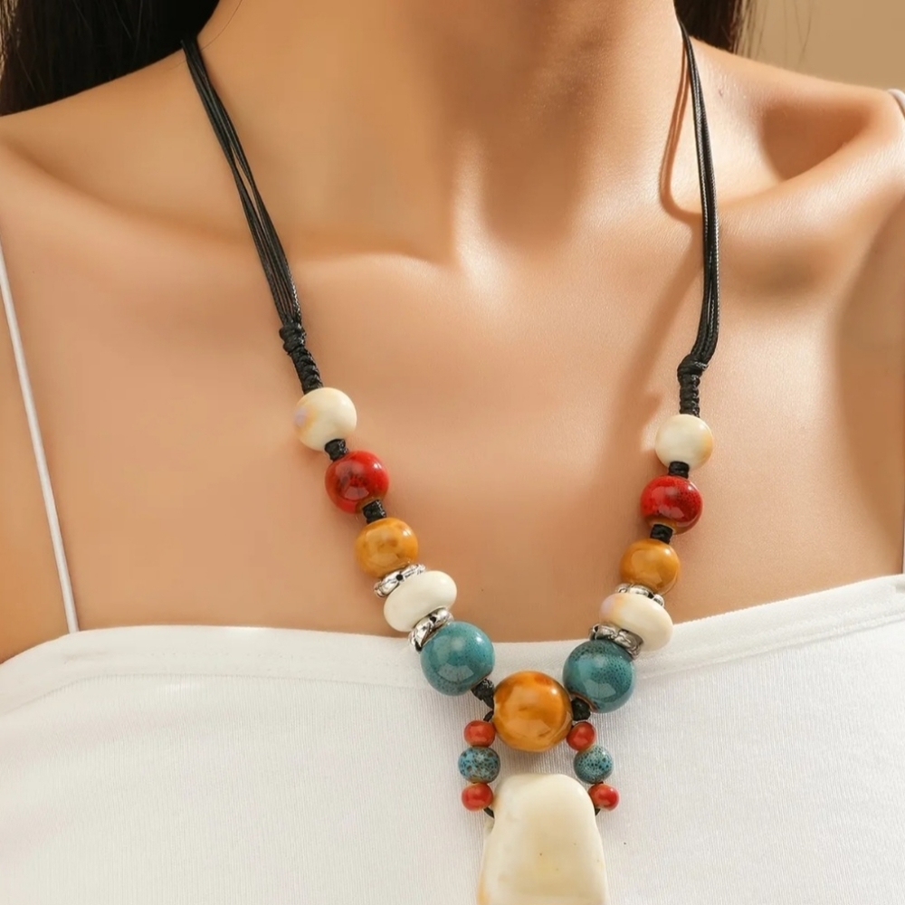 Handmade braided oriental traditional rope & stone. NWT Fast Ship